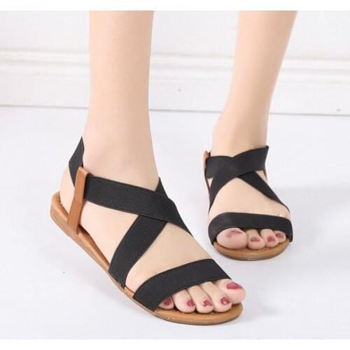 Summer Women Sandals Elastic Band Beach Shoes Women Flat Concise Style Sandals Shoes Women Plus Size 35-41
