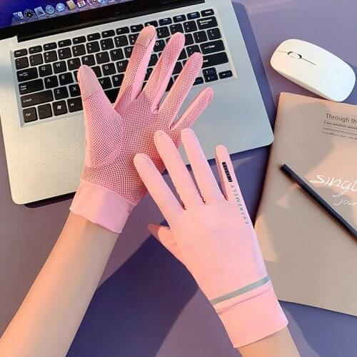 Summer Women UV Sunscreen Short Sun Mitten Thin Ice Silk Lace Palm Mesh Exposed Finger Touch Screen Viscose Driving Glove I103