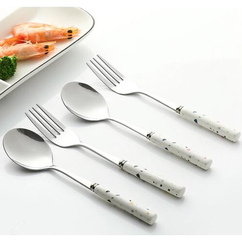 Creative Spoon Stainless Steel Ceramic Handle Western fork Home Tableware Ice Cream Dessert Small Teaspoon high quality