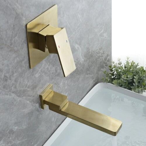 Basin Faucet Brushed Gold Bathroom Faucet Mixer Tap Hot Cold Chrome Sink Faucet Square In Wall basin faucet brass