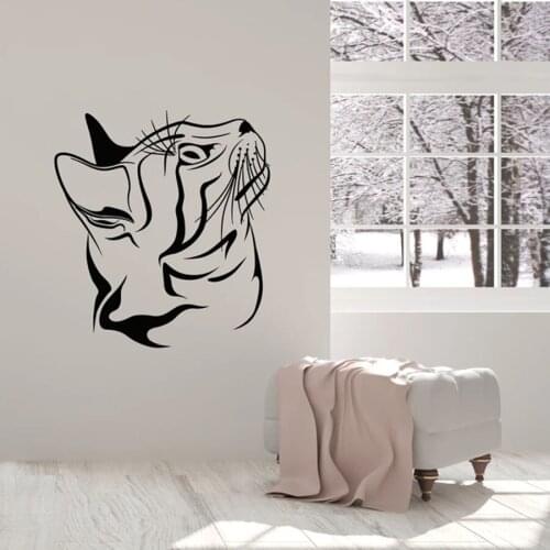 Cat Head Wall Decal House Pet Shop Veterinary Clinic Kids Bedroom Interior Decor Door Window Vinyl Sticker Art Animal Mural Q297
