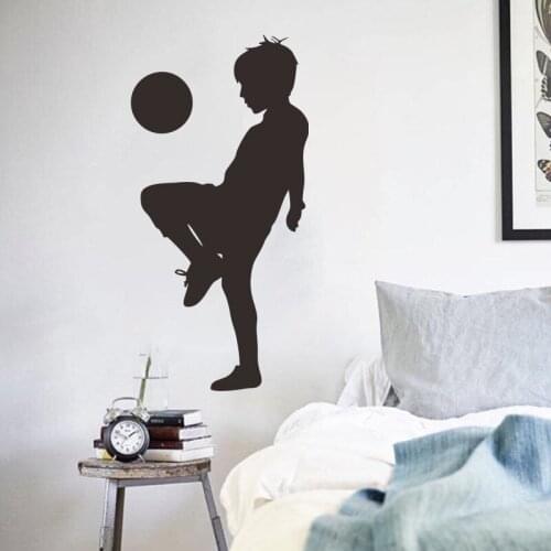 Black Boy Playing Soccer Wall Stickers Kids wallpaper Sport Football Waterproof Adhesive Vinyl Decor For Children Room Mural Art