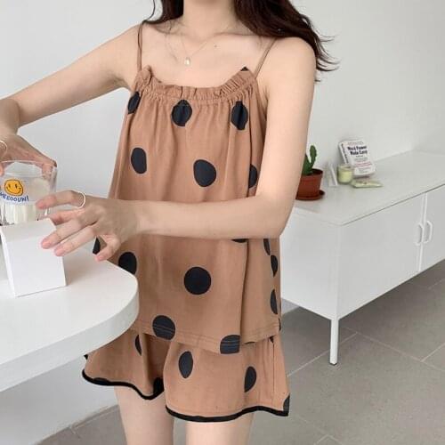 New Summer Sling Pajamas for Women Thin Polka Dot Ladies Home Service Student Summer Korean Cute Two-piece Suit Pajama Set Women