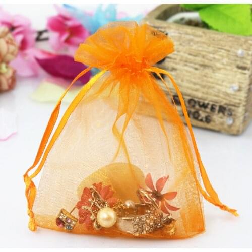 Wholesale 100pcs/lot Organza Bag 15x20cm Orange Wedding Drawstring Gift Bag Jewelry Candy Gifts Packaging Bags Organza Pouches
