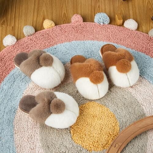 POSEE Original Corgi Butt Slippers Christmas Gifts for Boys Fluffy Children Cute Faux Fur Warm Sandals for Girls Pet Bed Pillow