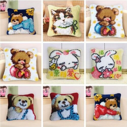 Prajna Handmade Pillow Cushion Latch Hook Kit Mat Embroidery Needlework Crocheting DIY Pillow Kit Unfinished Accessories 43x43cm