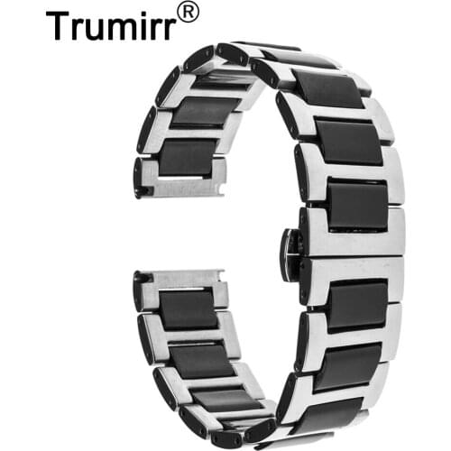 22mm Ceramic Watch Band for Pebble Time / Steel Butterfly Buckle Strap Wrist Belt Bracelet Black Rose Gold White + Tool