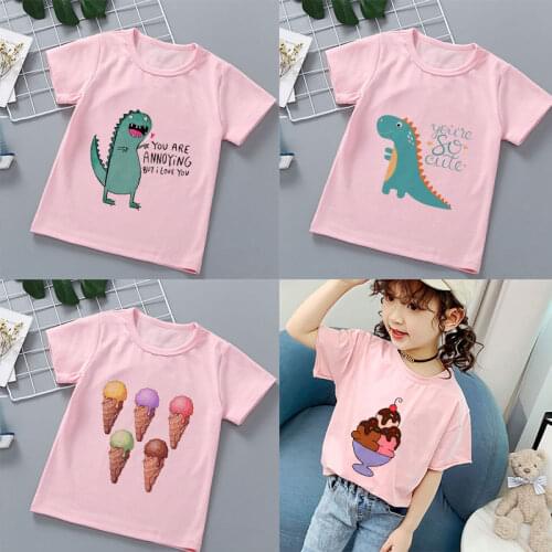 Boys Shirt Crew Neck T Shirt For Girls Clothes Kids Dinosaur Ice Cream Funny Print Toddler Girl Shirts 2 3 4 5 6 7 8 9 Years Old