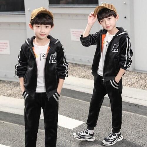 Siddons winter kids clothes for boys with cap and zipper style double sided velvet tracksuits from factory outlets