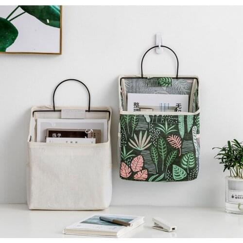 Bedroom Hanging Bag Sundries Storage Organizer Closet Storage Container Wall-Mounted Desktop Cotton And Linen Storage Bag