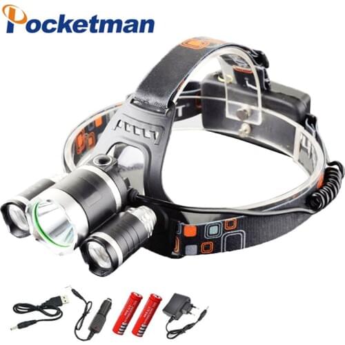 LED Headlight 6000 Lumens Headlamp Xml T6 Headlights Lantern 4 Mode Waterproof Front Torch Head 18650 Rechargeable Battery