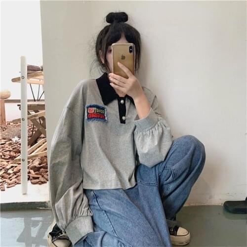 Womens Sweatshirts Korean Ins Chic Ulzzang College Sweet Sweatshirt Female Vintage Kawaii Cute Svitshot For Women Casual