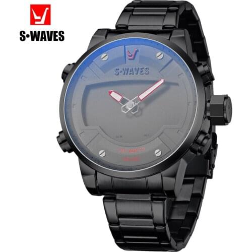 SWAVES Army Watches Mens 2019 LED Analog Digital Men Luxury Watch Waterproof Complete Calendar Stainless Steel Week Reloj Hombre