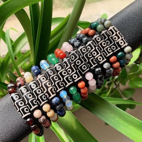 Healing Natural Stone Tibetan Dzi Agates Bracelets Nine Eyes Obsidian Amazonite Labradorite Lava Quartz Pink Crystal Bracelet