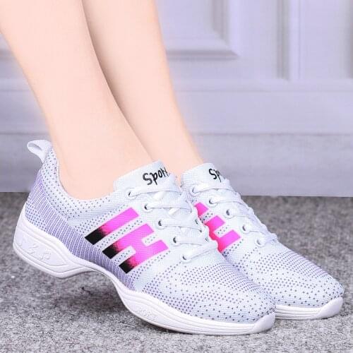 Modern Dance Shoes Woman With soft Bottom Sports Shoes Net Square Sneaker Dancing Shoes Latin Dance Adult White Shoes