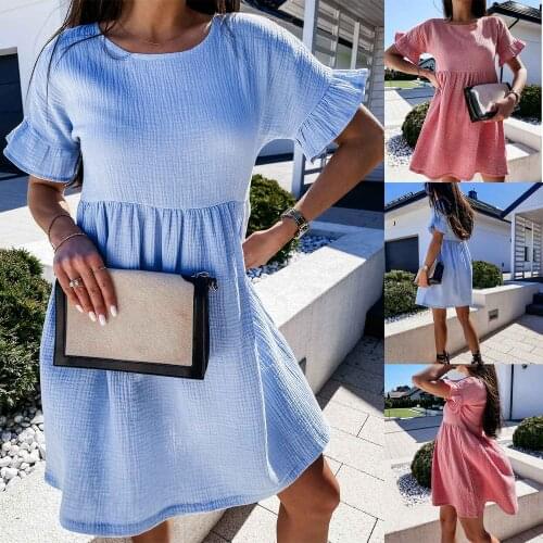 Womens Fashion New Short-Sleeve Solid Color Stitching Dress