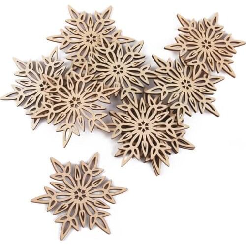 10pcs Christmas Wooden Snowflake Pendant Decoration Embellishments with String Unfinished Wood Disc