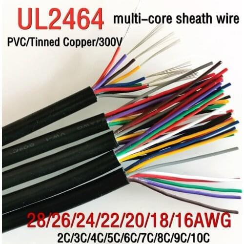 2/5/10 m UL2464 Tinned Copper Sheathed Wire 28 26 24 22 2018 16 AWG Signal Audio Cable 2-3-4-5- 6-7-8-9-Core Power Control Line