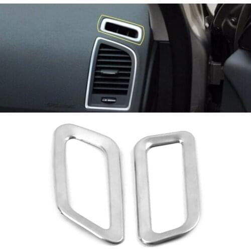 Car Air Outlet Cover Trim Air Vent Frame Strip 2Pcs For Volvo XC60 2009 2010 2011 2012 2013 2014 2015 2016 2017 Silver