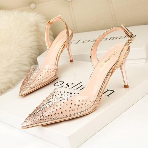 2020 Spring Summer Fashion Glitter sequined Women Pumps Sexy see through Lace Party Shoes Crystal High heels Wedding Bride Shoes