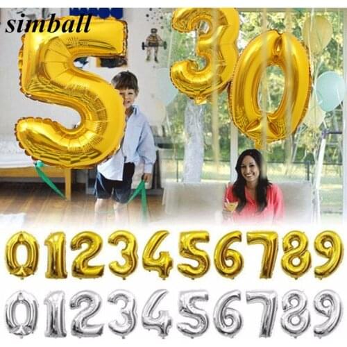 32 inches large Gold Silver Number Foil Balloons Digit Air Balloon Birthday Party Wedding Decoration Ballon Event Party Supplies