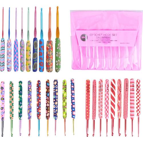 9pcs Aluminum Crochet Set Ceramic Handle Knitting Needles Kit Crochet Hooks Weaving Tools Sewing Accessories New
