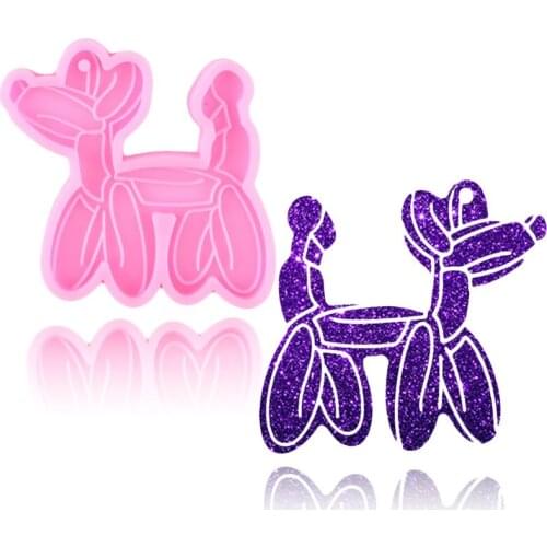Shiny Glossy Dog Shape Balloon Silicone Keychain Molds Pendant Epoxy Resin Mold Pendant DIY Charm Necklace Jewelry Making Mould