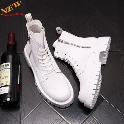 White Men Casual martin shoes Punk High Tops Motorcycle Ankle Boots Height Increasing shoes Zapatillas Hombre