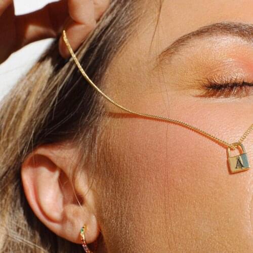 Initial Letter Padlock Necklaces For Women Stainless Steel Gold Chain Lock Pendant Necklace Friend Boho Jewelry Motherday Gift