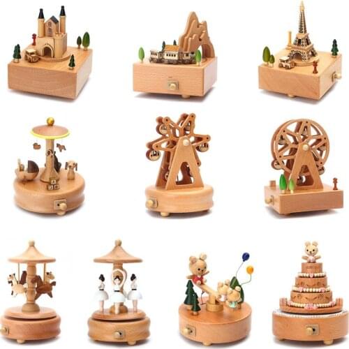 Innovative Ferris Wheel & Birthday Cake Shaped Wooden Music Box Toy Decoration Cute Birthday Present Christmas Gift For Kids