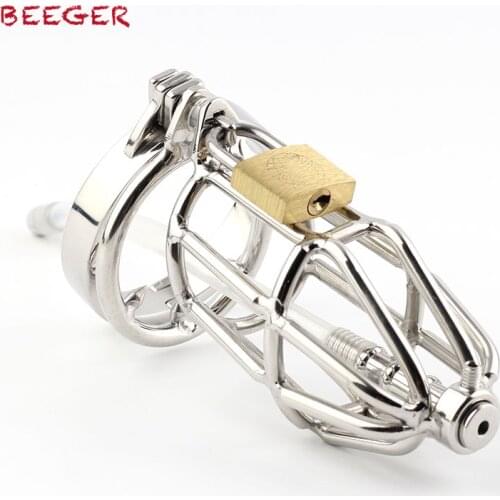 BEEGER Cock Ring Male Chastity Device Silicone Tube Sounding Urethral with Barbed Anti-Shedding Cockring Craft Chastity Cage