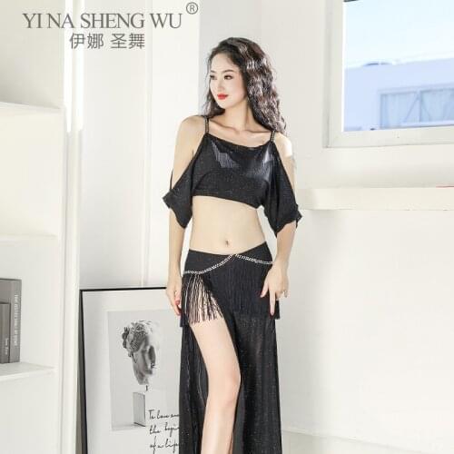 Belly Dance Training Suit Loose Half Sleevestop + Dynamic Tassel Hot Drill Skirt Practice Set Women Performance Dance Clothe New