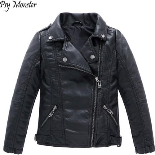 Teenager Baby Boys Faux Leather Jacket Boys Casual Black Solid Children Outerwear Kids Girls Coats Autumn Leather Jackets W3