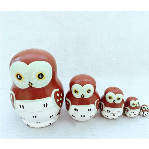 Hot Selling 5pcs/ Set Russian Matryoshka Dolls Lovely Owl Nesting Wooden Hand Printed Crafts Doll Home Decor Gifts