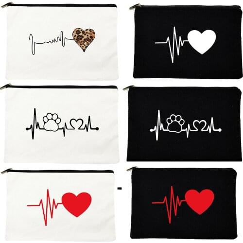 Fashion Heartbeat Print Cosmetic Case Women Makeup Bags Lady Storage Bags for Female Travel Organizer Toiletry Bags Mini Handbag