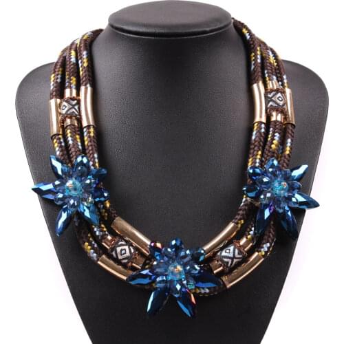 Fashion New Design Model Elegant Rope Chain Crystal Flower Chunky Statement Necklace for Women Choker Collar Jewelry