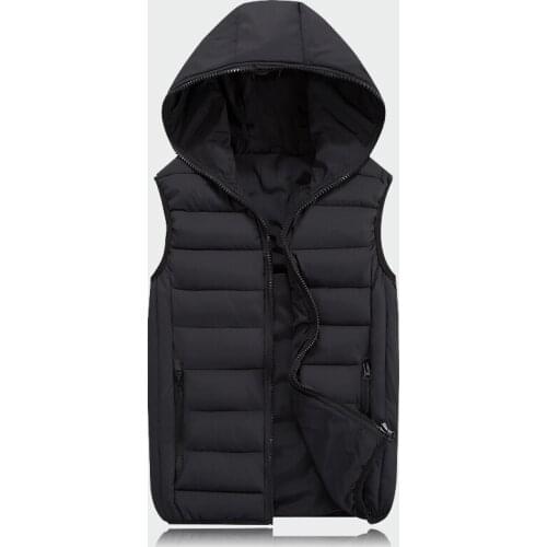 Mens Sleeveless Jacket Fashion Thicken Cotton Vest Hooded Autumn Warm Vest Winter Male Waistcoats Men Casual Windbreakers ML063