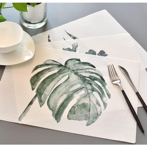 Soft PVC Mat Plant Printing Dinner Table Placemat Waterproof Non-Slip Heat Resistant Placemats For Table Bowl Pad 1pc