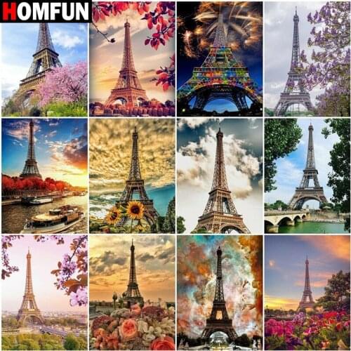 HOMFUN 3D Diamond Painting "Flower tower landscape" DIY Full Rhinestones Drill Cross-stitch Kits Square Round Diamond Embroidery