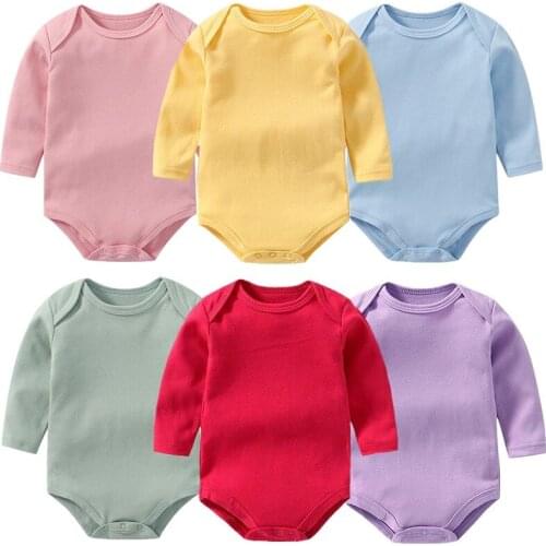 Pure Cotton Baby Boys Clothes Spring Newborn Girls Bodysuits Long Sleeve Solid Color Infants 0-18m Mother Child Outfits Clothing