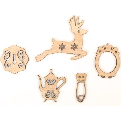 Deer Kettle Mirror Pattern Wooden Scrapbooking Collection Craft Handmade Accessory Home Decoration DIY 36-73mm 10pcs