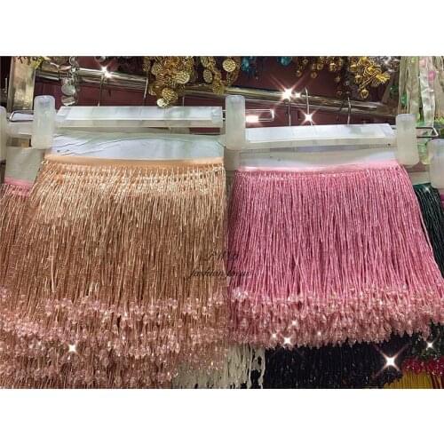 5Yards Beaded Fringe Tassel Lace Latin Dress Trimming Dance Dress Macrame Sewing Trims 15CM Long tassel fringe