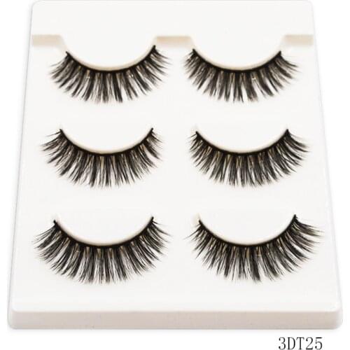 QSTY 3D mink eyelashes hand made makeup false eyelashes natural long eyelash extension 1 box 3 pairs eyelash 3DT25