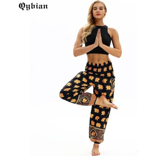 Qyiban Golden elephant 3D Printed Thailand Yuga Pants Tighten Waist Sporting Trouser New Thin Harem Pants