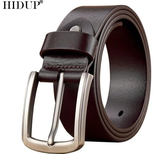 HIDUP Top Quality Solid Cow Skin for Men Real Genuine Leather Belt Retro Styles Cowhide Alloy Pin Buckle Metal Belts 38mm NWJ997