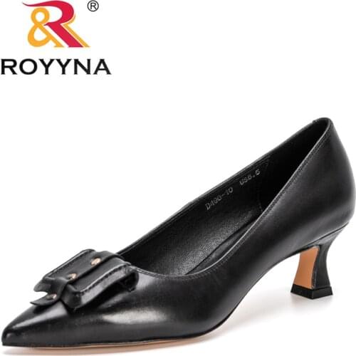 ROYYNA 2021 New Designers Genuine Leather High Heels Pumps Woman Pointed Toe Shallow Slip On Work Shoes Female Elegant Footwear