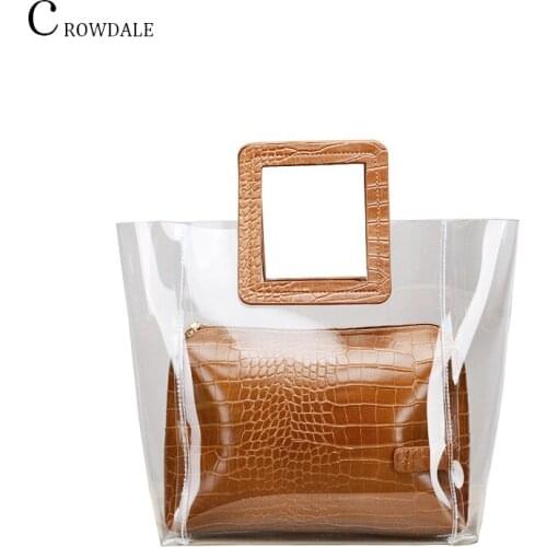 CROWDALE Women Bag Composite Bags Transparent Handbags Fashion Beach Bags Summer Casual Handbags tote high quality PU Designer