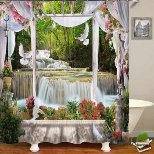 3D beautiful Rural Garden Flowers Birds scenery printing Shower Curtain Polyester waterproof Curtains Bathroom Partition Screen