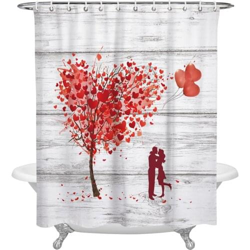 ValentineS Day Love Tree Balloon Couple Shower Curtain Home Bath Decorative Waterproof Polyester Fabric Bathroom Curtain