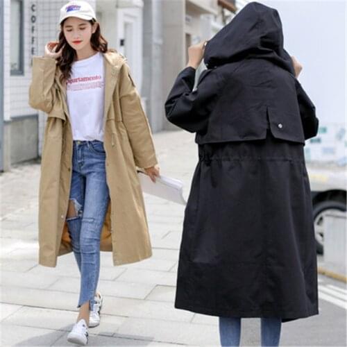 2019 Windbreaker Women Long section Korean Spring Autumn Hooded chic Clothing Loose Trench Coat for Female Outerwear ropa mujer